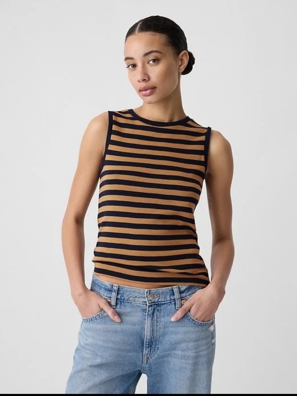 GAP Favorite Tank Tan/Navy Striped Sz M